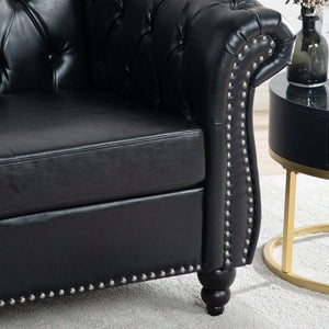 English Elm 1 Seater Pu Leather Tufted Accent Sofa with Birch Legs for Any Living Space Black W680P405343