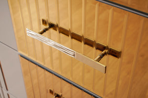 English Elm Lorenzo Gold Detailed 5 Drawer Chest In Gray - Modern Wood Storage With Bronze Accents & Style B00957542