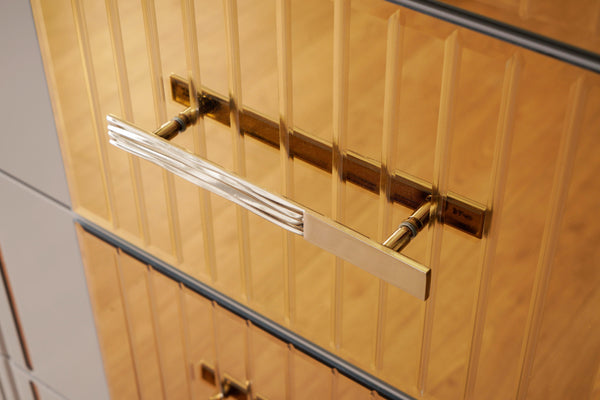 English Elm Lorenzo Gold Detailed 5 Drawer Chest In Gray - Modern Wood Storage With Bronze Accents & Style B00957542