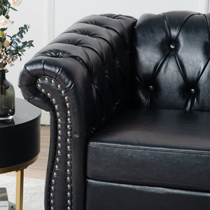 English Elm 1 Seater Pu Leather Tufted Accent Sofa with Birch Legs for Any Living Space Black W680P405343