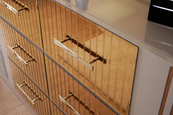 English Elm Lorenzo Modern 6-Drawer Dresser in Gray with Bronze Mirror Accents, Metal Handles, 64"W x 38"H B00957544