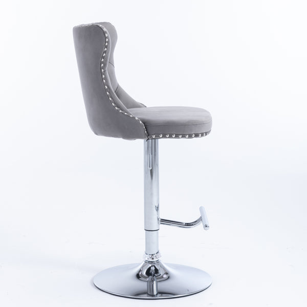 English Elm A&A Velvet Swivel Barstools with Adjustable 25–33" Height, Tufted Upholstery, Chrome Base Comfort Gray W114351407