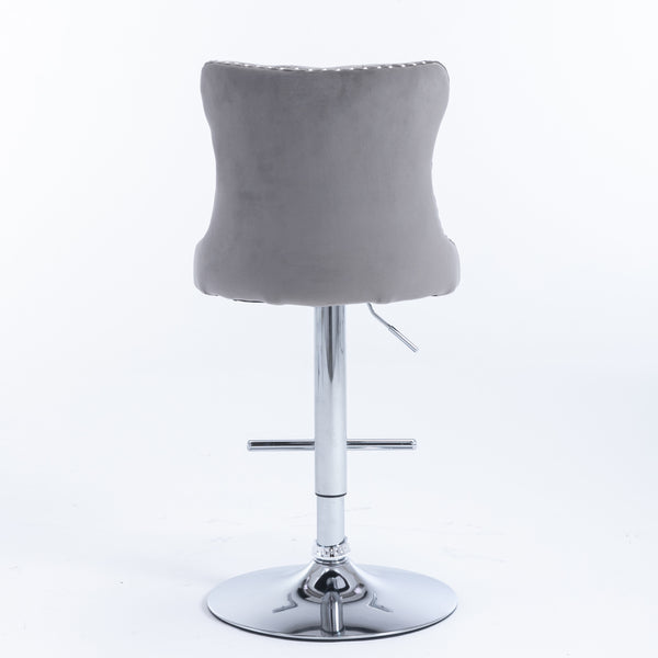 English Elm A&A Velvet Swivel Barstools with Adjustable 25–33" Height, Tufted Upholstery, Chrome Base Comfort Gray W114351407