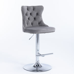 English Elm A&A Velvet Swivel Barstools with Adjustable 25–33" Height, Tufted Upholstery, Chrome Base Comfort Gray W114351407