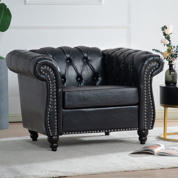 English Elm 3 Piece Pu Leather Living Room Set with Stud Trim and Pocket Spring Cushions W680S00001