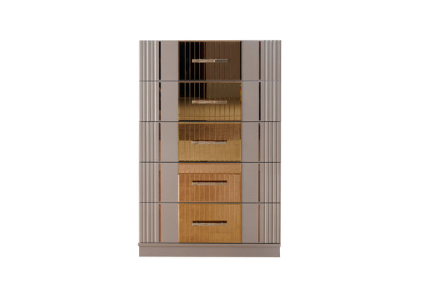 English Elm Lorenzo Gold Detailed 5 Drawer Chest In Gray - Modern Wood Storage With Bronze Accents & Style B00957542