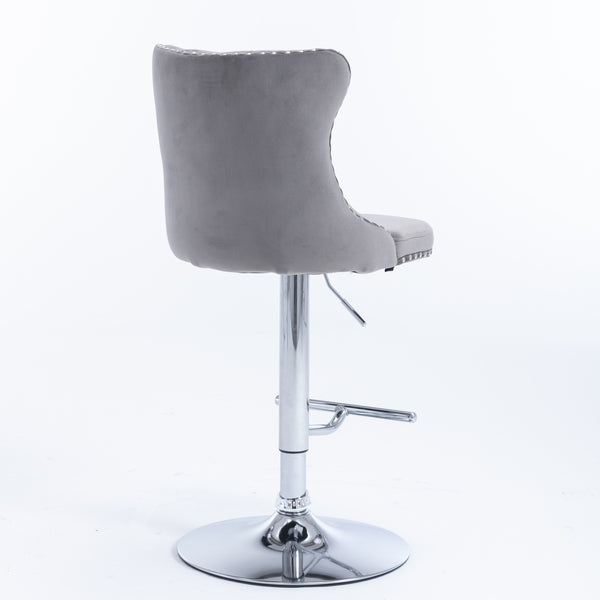 English Elm A&A Velvet Swivel Barstools with Adjustable 25–33" Height, Tufted Upholstery, Chrome Base Comfort Gray W114351407
