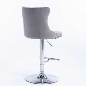 English Elm Swivel Velvet Barstools with Tufted Back and Waist Support, Adjustable 25–33" Height, Chrome Base Gray W1143P309419
