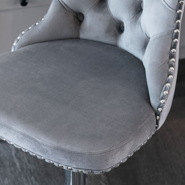 English Elm A&A Velvet Swivel Barstools with Adjustable 25–33" Height, Tufted Upholstery, Chrome Base Comfort Gray W114351407