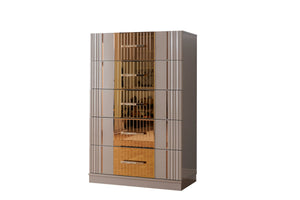 English Elm Lorenzo Gold Detailed 5 Drawer Chest In Gray - Modern Wood Storage With Bronze Accents & Style B00957542