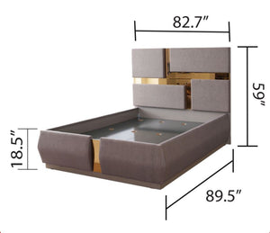 English Elm Lorenzo King 5-Piece Upholstery Bedroom Set In Gray With Tufted Headboard & Glam Mirror Accents B009S01886