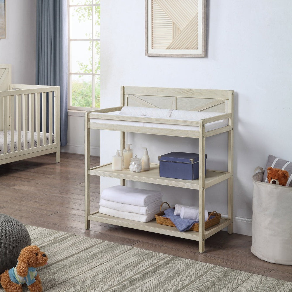 English Elm Barnside Changing Table with Safety Rails Open Shelves Nursery Solid Wood Finish Gray B02257231