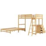 Hearth and Haven Twin over Full Bunk Bed with Built-in Desk and Three Drawers, Natural SM000709AAD