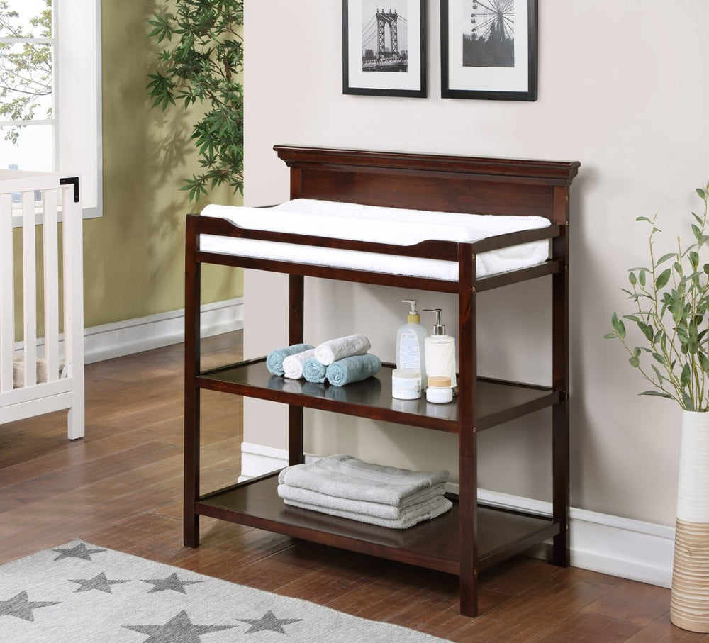 English Elm Universal Nursery Changing Table with Open Shelves and Safety Rails Espresso Finish B02257240