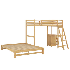 Hearth and Haven Twin over Full Bunk Bed with Built-in Desk and Three Drawers, Natural SM000709AAD