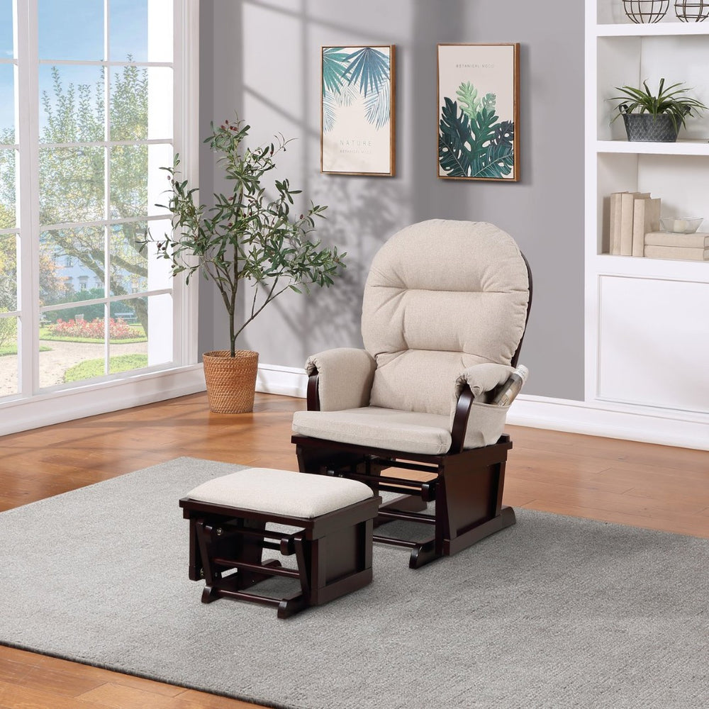 English Elm Madison Glider and Ottoman Set Two Tone Frame Nursery Rocker with Padded Seat B02257235