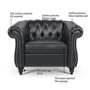 English Elm 3 Piece Pu Leather Living Room Set with Stud Trim and Pocket Spring Cushions W680S00001