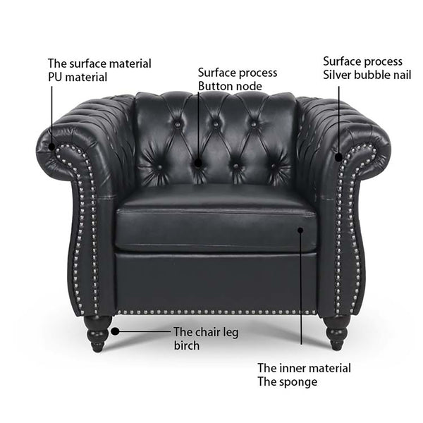 English Elm 3 Piece Pu Leather Living Room Set with Stud Trim and Pocket Spring Cushions W680S00001
