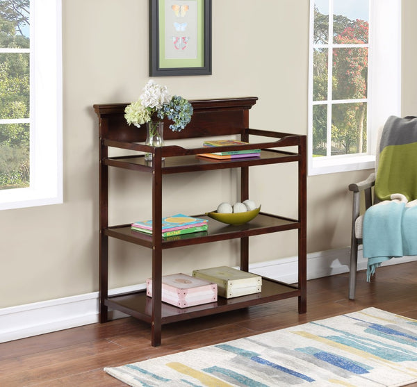 English Elm Universal Nursery Changing Table with Open Shelves and Safety Rails Espresso Finish B02257240