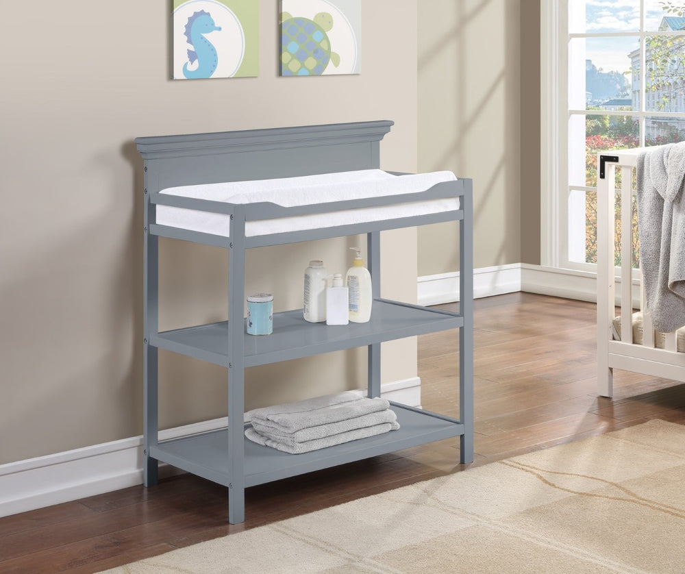 English Elm Universal Nursery Changing Table with Open Shelves and Four Sided Safety Rail Gray B02257241
