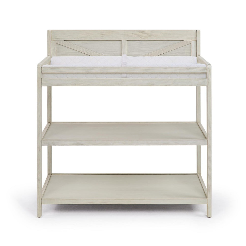 English Elm Barnside Changing Table with Safety Rails Open Shelves Nursery Solid Wood Finish Gray B02257231