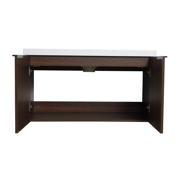 English Elm 84 Inch Wall Mounted Vanity with Dual Resin Sinks, Soft Close Doors, Metal Handles, Ample Storage Space California Walnut W999S00191