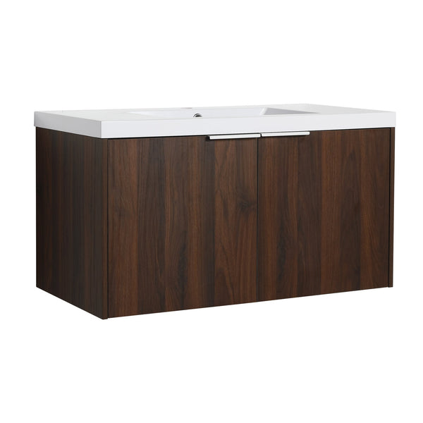 English Elm Modern 36-Inch Float Mounting Bathroom Vanity with Resin Sink, Eco Plywood, Soft-Close Doors & Shelf W99952552