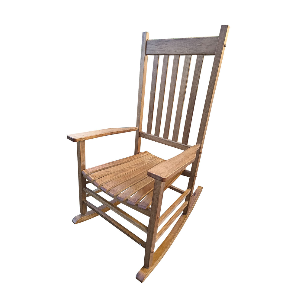 English Elm BALCONY Solid Wood Porch Rocking Chair Brown — Wide Seat & Armrests, Sturdy Slatted Back, 250lb Capacity W49555637