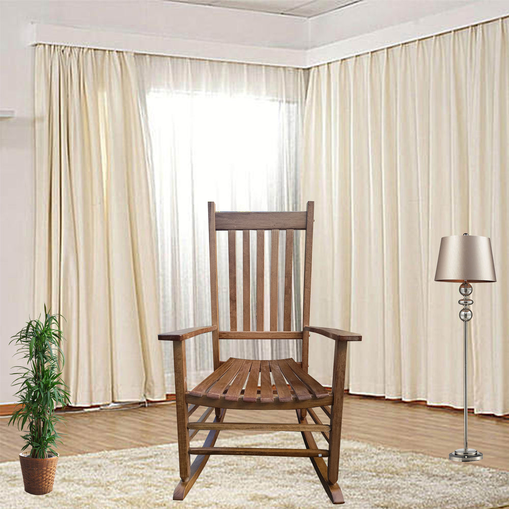 English Elm BALCONY Solid Wood Porch Rocking Chair Brown — Wide Seat & Armrests, Sturdy Slatted Back, 250lb Capacity W49555637