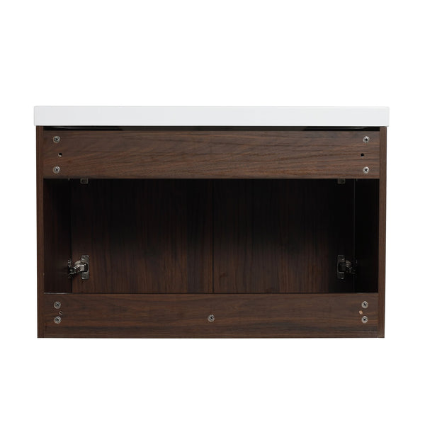 English Elm 72 Inch Wall Mounted Vanity with Resin Sink, Soft-Close Doors, Ample Storage Shelves, Durable Eco Plywood Finish California Walnut W999S00189