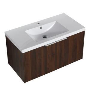 English Elm Modern 36-Inch Float Mounting Bathroom Vanity with Resin Sink, Eco Plywood, Soft-Close Doors & Shelf W99952552