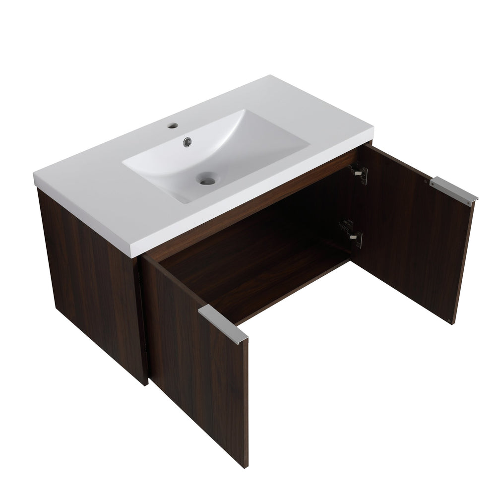 English Elm Modern 36-Inch Float Mounting Bathroom Vanity with Resin Sink, Eco Plywood, Soft-Close Doors & Shelf W99952552