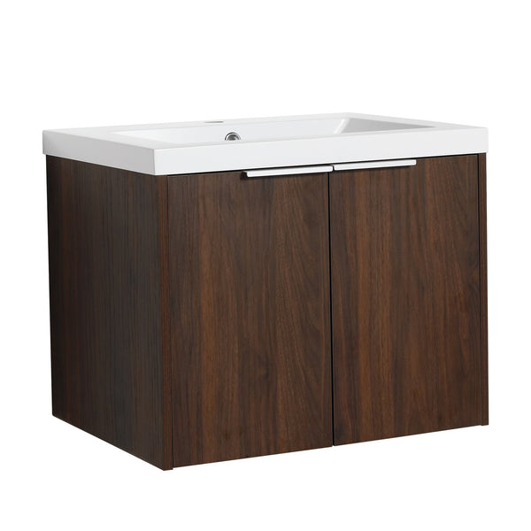 English Elm Bathroom Cabinet With Resin Sink, 24" Floating Vanity w/ Soft-Close Doors, Open Shelf Storage, Durable Eco-Friendly Finish W99952550