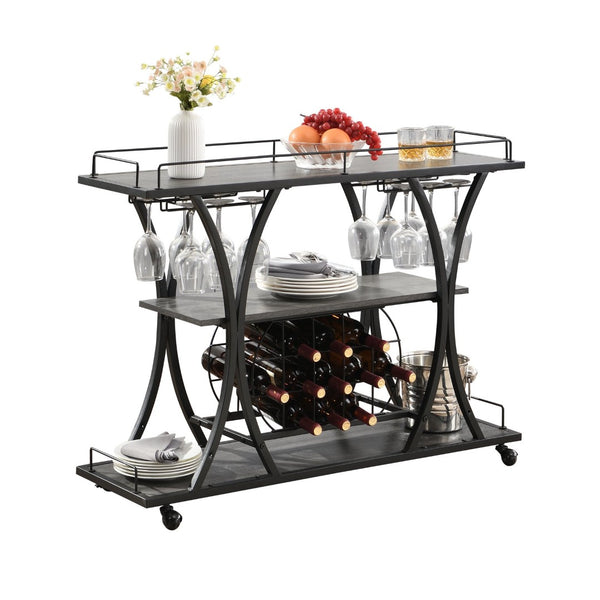 English Elm Industrial Metal Bar Cart with Rolling Casters Three Open Shelves for Home Entertaining W82151001