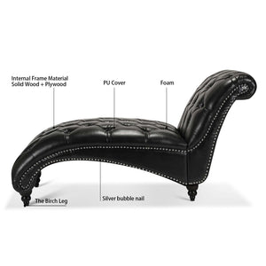 English Elm Tufted Armless Chaise Lounge with Birch Legs Deep Seat Velvet Upholstered Accent Black Pu W68039274
