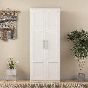 English Elm Pantry Adjustable 2-Door Storage Cabinet with 3 Shelves, Slim White Freestanding Cupboard for Home W331S00076