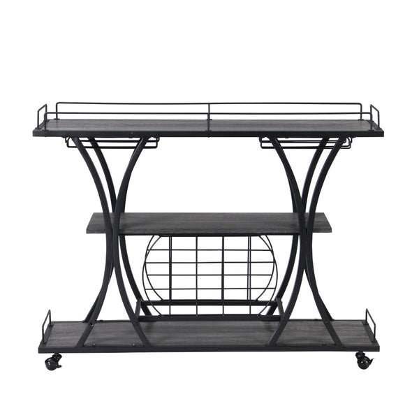 English Elm Industrial Metal Bar Cart with Rolling Casters Three Open Shelves for Home Entertaining W82151001