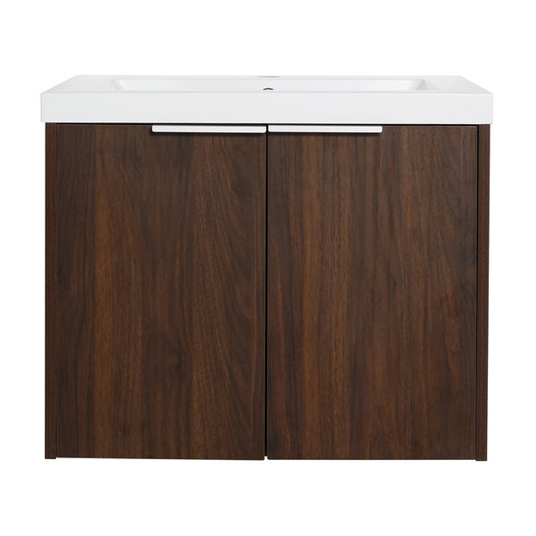 English Elm Bathroom Cabinet With Resin Sink, 24" Floating Vanity w/ Soft-Close Doors, Open Shelf Storage, Durable Eco-Friendly Finish W99952550