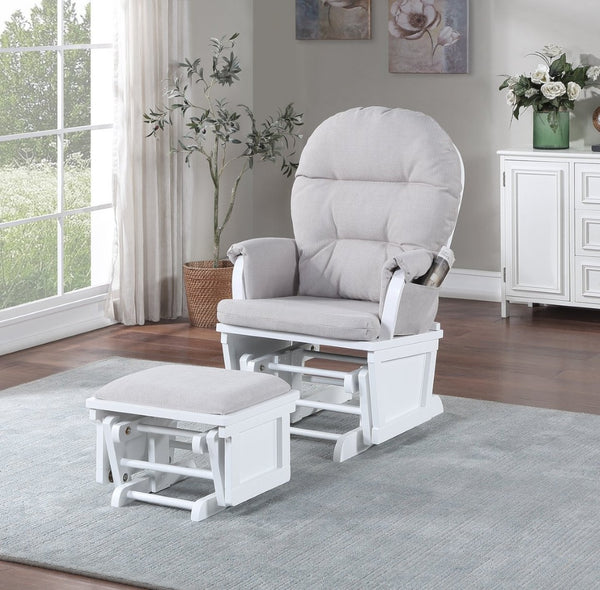 English Elm Madison Glider Ottoman Set Woven Fabric White Frame Nursery Accent Seating B02257234