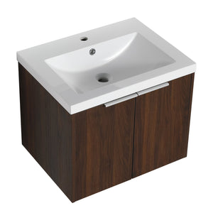 English Elm Bathroom Cabinet With Resin Sink, 24" Floating Vanity w/ Soft-Close Doors, Open Shelf Storage, Durable Eco-Friendly Finish W99952550