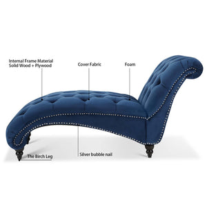 English Elm Tufted Armless Chaise Lounge with Birch Legs Deep Seat Velvet Upholstered Accent W68039272