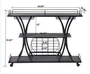 English Elm Industrial Metal Bar Cart with Rolling Casters Three Open Shelves for Home Entertaining W82151001