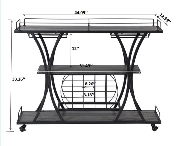 English Elm Industrial Metal Bar Cart with Rolling Casters Three Open Shelves for Home Entertaining W82151001