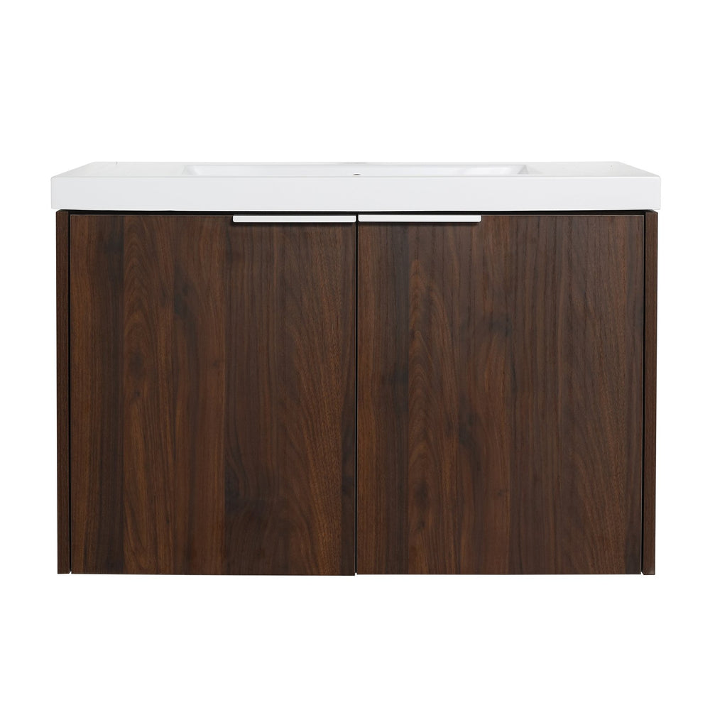 English Elm 72 Inch Wall Mounted Vanity with Resin Sink, Soft-Close Doors, Ample Storage Shelves, Durable Eco Plywood Finish California Walnut W999S00189