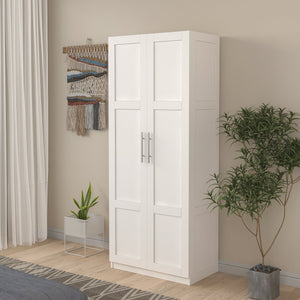 English Elm Pantry Adjustable 2-Door Storage Cabinet with 3 Shelves, Slim White Freestanding Cupboard for Home W331S00076
