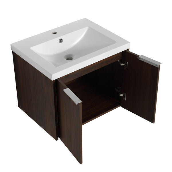 English Elm Bathroom Cabinet With Resin Sink, 24" Floating Vanity w/ Soft-Close Doors, Open Shelf Storage, Durable Eco-Friendly Finish W99952550
