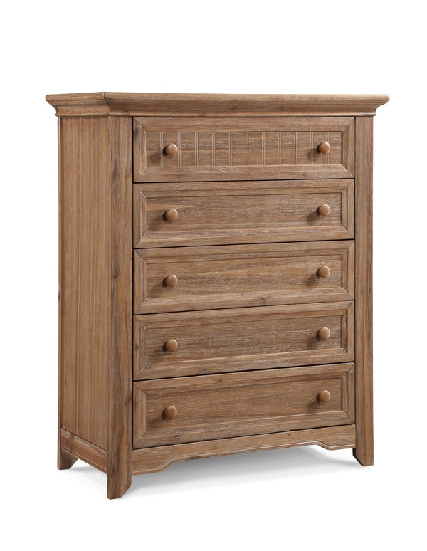 English Elm Winchester Five Drawer Chest with Velvet Lined Top and Classic Molding Detail B02257221