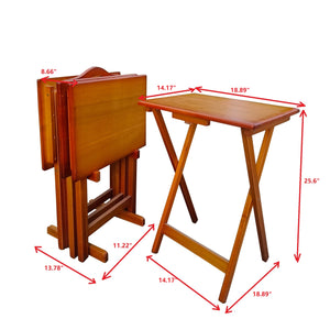 English Elm Folding Solid Wood Snack Trays Set of 4 with Storage Rack – Honey Finish, Durable TV & Laptop Tables W49539832