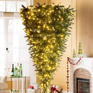 English Elm Upside Down Christmas Tree 7.4ft Led Warm White Lights Snow Tipped Pvc Branches PX293824AAF