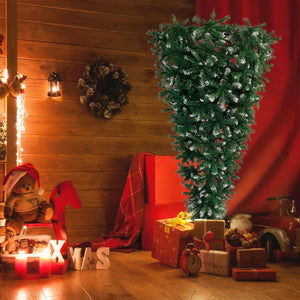 English Elm Upside Down Christmas Tree 7.4ft Led Warm White Lights Snow Tipped Pvc Branches PX293824AAF